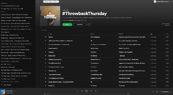 Celtic Woman's 'Danny Boy' added to Spotify 'Throwback Thursday' playlist.